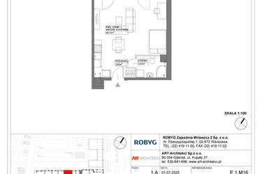 Rzut - Mieszkanie na sprzedaż 1 pokój o powierzchni 35,74 m² - numer E.1M16 w Nowa Wałowa bud. E
