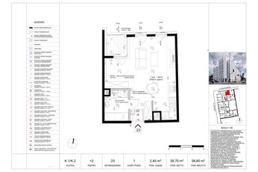 Rzut - Mieszkanie na sprzedaż 1 pokój o powierzchni 38,86 m² - numer 23 w Biała Kamienica
