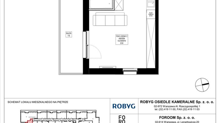 Rzut - Mieszkanie na sprzedaż 1 pokój o powierzchni 30,41 m² - numer OK6/A/3/7 w Osiedle Kameralne VI