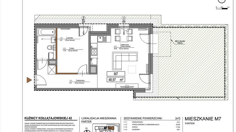 Rzut - Mieszkanie na sprzedaż 2 pokoje o powierzchni 48,97 m² - numer M7 w Kuźnicy Kołłątajowskiej 42