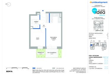 Rzut - Mieszkanie na sprzedaż 2 pokoje o powierzchni 34,17 m² - numer 6A/4 w Osiedle Idea Aquarius