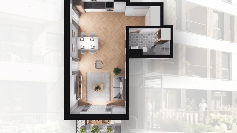 Rzut - Mieszkanie na sprzedaż 1 pokój o powierzchni 31,84 m² - numer B2.32 w Quercus