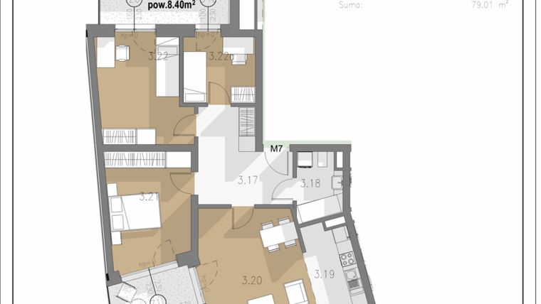Rzut - Mieszkanie na sprzedaż 4 pokoje o powierzchni 79,01 m² - numer A.M7 w Villa Botanica