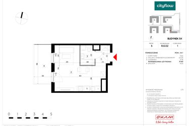 Rzut - Mieszkanie na sprzedaż 1 pokój o powierzchni 31,6 m² - numer R.6.02 w CityFlow etap II