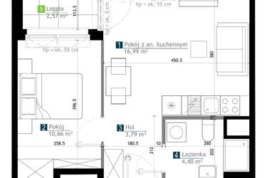 Rzut - Mieszkanie na sprzedaż 2 pokoje o powierzchni 35,84 m² - numer AA0209 w M Bemowo 3