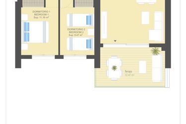 Rzut - Mieszkanie na sprzedaż 2 pokoje o powierzchni 99 m² - numer 10.2.B w Sea Gardens - Campoamor