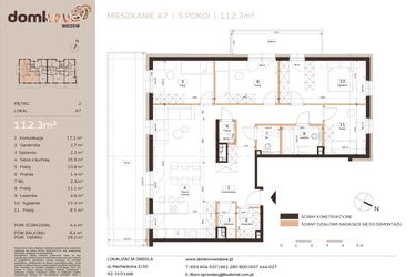Rzut - Mieszkanie na sprzedaż 5 pokoi o powierzchni 112,3 m² - numer A7 w Domkove Widzew