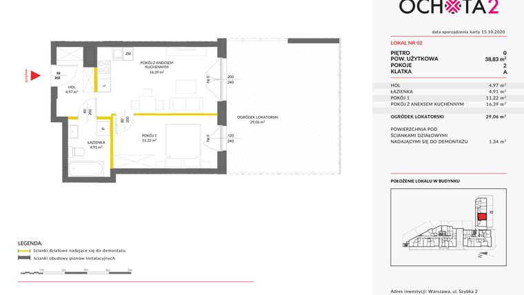 Rzut - Mieszkanie na sprzedaż 2 pokoje o powierzchni 38,83 m² - numer 2 w Moja Ochota 2