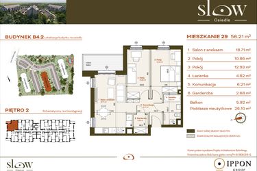 Rzut - Mieszkanie na sprzedaż 3 pokoje o powierzchni 82,31 m² - numer B4.2.29 w Osiedle SLOW