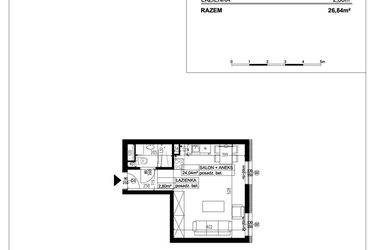 Rzut - Mieszkanie na sprzedaż 1 pokój o powierzchni 26,84 m² - numer 30 w Ceramika