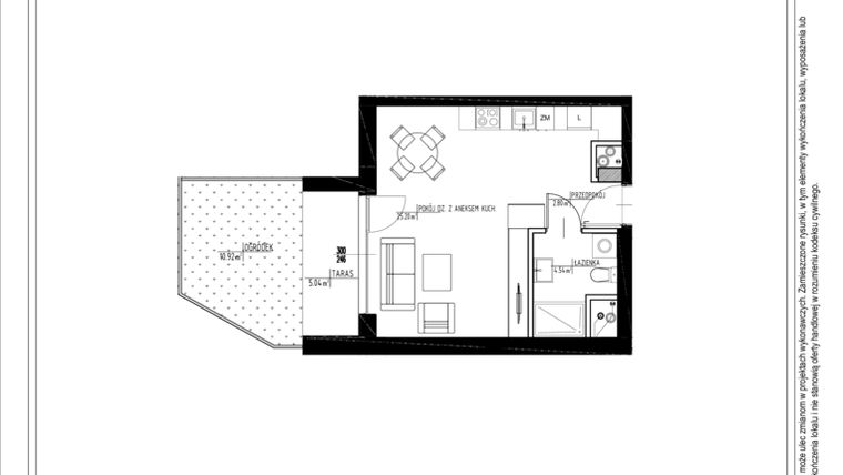 Rzut - Mieszkanie na sprzedaż 1 pokój o powierzchni 32,54 m² - numer A.03 w Osiedle Pod Klonami XVII
