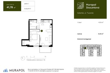 Rzut - Mieszkanie na sprzedaż 1 pokój o powierzchni 41,78 m² - numer 3.B.1.12 w Murapol Stoczniova