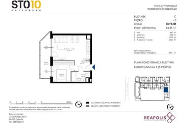 Rzut - Mieszkanie na sprzedaż 2 pokoje o powierzchni 43,35 m² - numer C2/5/08 w Chylońska STO10 etap III