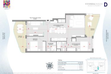 Rzut - Mieszkanie na sprzedaż 3 pokoje o powierzchni 121,05 m² - numer P7-BL3-D w Miami Towers