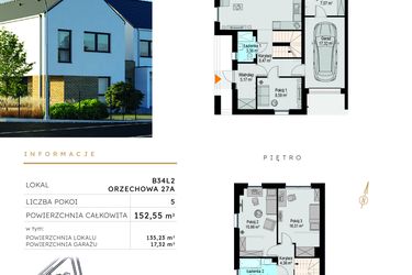 Rzut - Dom na sprzedaż 5 pokoi o powierzchni 152,55 m² - numer B34L2 w Szczodre etap V