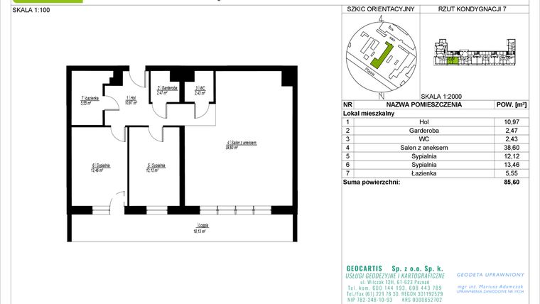 Rzut - Mieszkanie na sprzedaż 3 pokoje o powierzchni 85,6 m² - numer 28/45 w Symfonia Ptasia 28