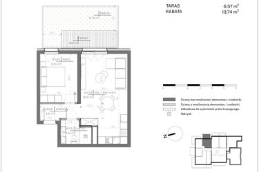 Rzut - Mieszkanie na sprzedaż 2 pokoje o powierzchni 47,09 m² - numer B.0.3 w Polanka 21