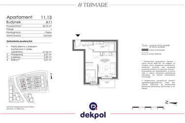 Rzut - Mieszkanie na sprzedaż 1 pokój o powierzchni 30,7 m² - numer 11.13 w Trimare
