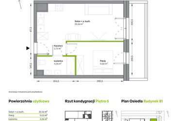 Rzut - Mieszkanie na sprzedaż 2 pokoje o powierzchni 38,48 m² - numer B.05.01.08 w WUWA Vita