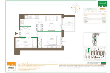 Rzut - Mieszkanie na sprzedaż 2 pokoje o powierzchni 38,2 m² - numer F/20 w Ostródzka 123 - III etap