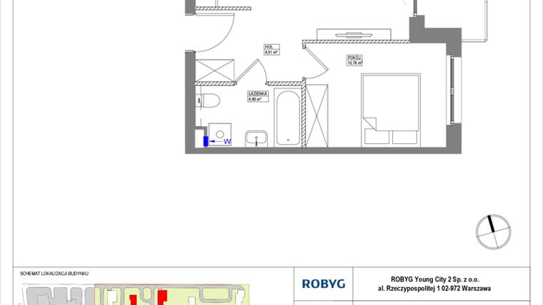 Rzut - Mieszkanie na sprzedaż 2 pokoje o powierzchni 37,93 m² - numer MLAC/B/1/6 w Metro Life Apartamenty CD