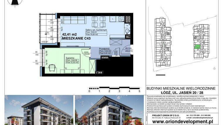 Rzut - Mieszkanie na sprzedaż 2 pokoje o powierzchni 43,41 m² - numer C43 w Duo Park