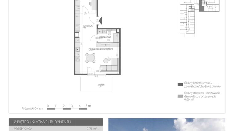 Rzut - Mieszkanie na sprzedaż 2 pokoje o powierzchni 49,45 m² - numer M52 w Modern House II