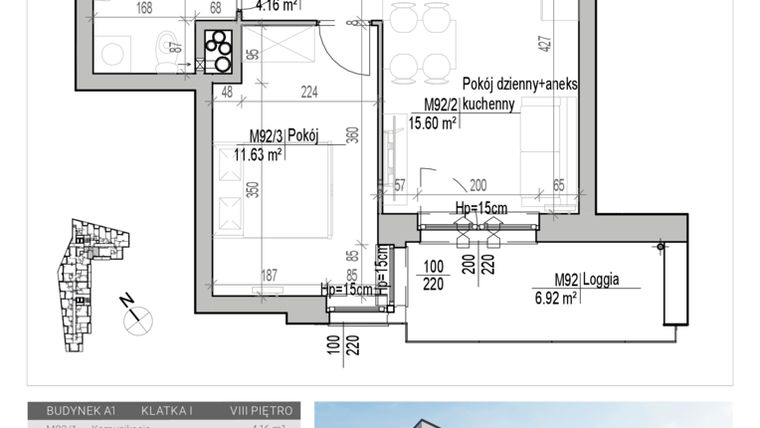 Rzut - Mieszkanie na sprzedaż 2 pokoje o powierzchni 37,09 m² - numer 92 w Aleja