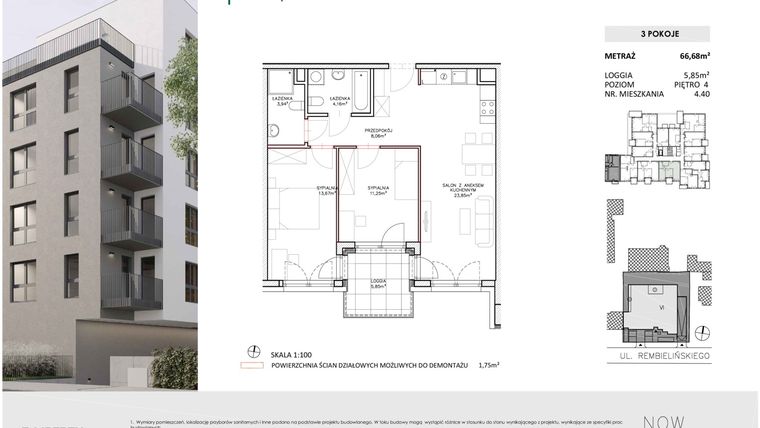 Rzut - Mieszkanie na sprzedaż 3 pokoje o powierzchni 66,68 m² - numer 4.40 w Poniatowski Park I