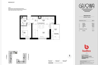 Rzut - Mieszkanie na sprzedaż 2 pokoje o powierzchni 49,07 m² - numer 7 w Gajowa bud. A