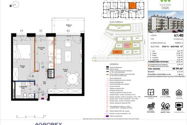 Rzut - Mieszkanie na sprzedaż 2 pokoje o powierzchni 49,99 m² - numer K7/40 w Kleszczewo Park - etap IV