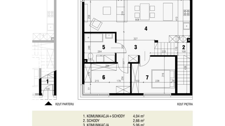Rzut - Mieszkanie na sprzedaż 3 pokoje o powierzchni 72,97 m² - numer 1.2 w Gryczana 23