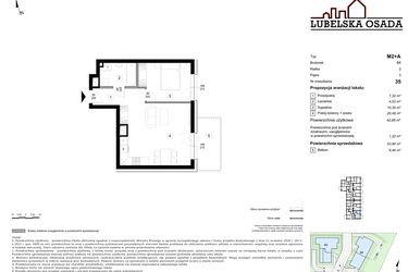 Rzut - Mieszkanie na sprzedaż 2 pokoje o powierzchni 43,9 m² - numer B6.35 w Lubelska Osada budynek B6