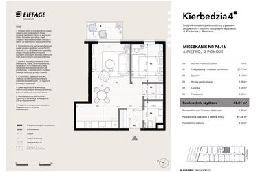 Rzut - Mieszkanie na sprzedaż 2 pokoje o powierzchni 46,21 m² - numer P6.16 w Kierbedzia 4