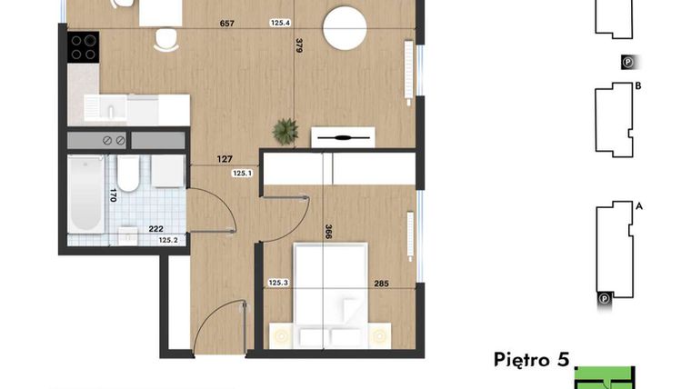 Rzut - Mieszkanie na sprzedaż 2 pokoje o powierzchni 43,71 m² - numer 125 w Słomczyńskiego Widoki