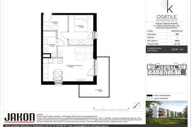 Rzut - Mieszkanie na sprzedaż 2 pokoje o powierzchni 43,97 m² - numer 34D.8 w Osiedle Konopnickiej