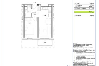Rzut - Mieszkanie na sprzedaż 2 pokoje o powierzchni 37,03 m² - numer B.20 w EcoBerensona II