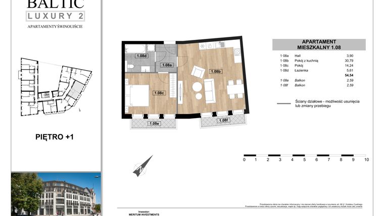 Rzut - Mieszkanie na sprzedaż 2 pokoje o powierzchni 54,54 m² - numer 1.08 w Baltic Luxury 2