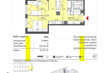 Rzut - Mieszkanie na sprzedaż 4 pokoje o powierzchni 83,1 m² - numer M56 w Apartamenty Dwa Światy etap II