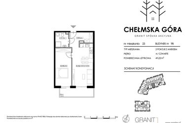 Rzut - Mieszkanie na sprzedaż 2 pokoje o powierzchni 49,22 m² - numer C-9B-M23 w Chełmska Góra