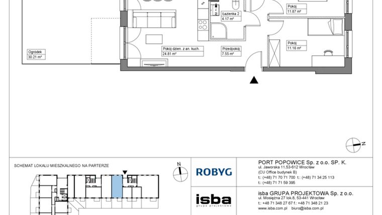 Rzut - Mieszkanie na sprzedaż 3 pokoje o powierzchni 64,42 m² - numer PPO/W/C/0/4 w Port Popowice bud. W
