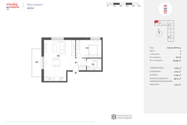 Rzut - Mieszkanie na sprzedaż 2 pokoje o powierzchni 49,08 m² - numer A1.2.4 w Mieszkaj w mieście Załęska od Nowa