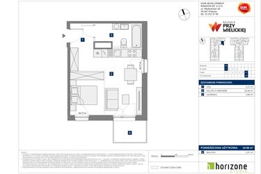 Rzut - Mieszkanie na sprzedaż 1 pokój o powierzchni 34,96 m² - numer B-37 w Osiedle przy Wielickiej etap 1.2