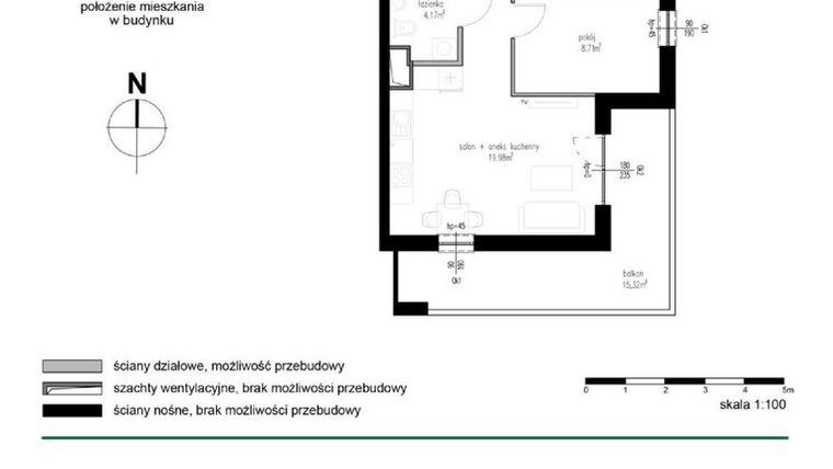 Rzut - Mieszkanie na sprzedaż 3 pokoje o powierzchni 52,03 m² - numer M19 w Wędrowna II