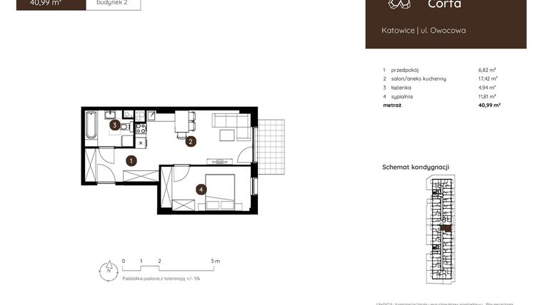 Rzut - Mieszkanie na sprzedaż 2 pokoje o powierzchni 40,99 m² - numer 2.B.0.03 w Murapol Corfa