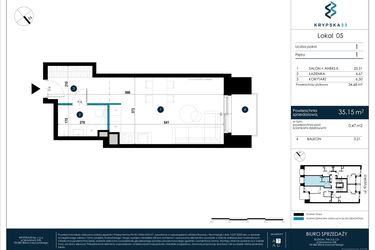 Rzut - Mieszkanie na sprzedaż 1 pokój o powierzchni 35,15 m² - numer M05 w Krypska 33