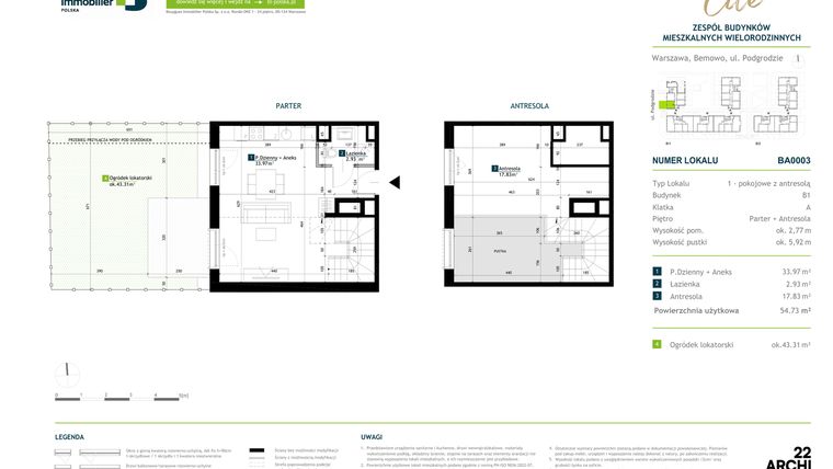Rzut - Mieszkanie na sprzedaż 1 pokój o powierzchni 54,73 m² - numer BA0003 w Viva Cité