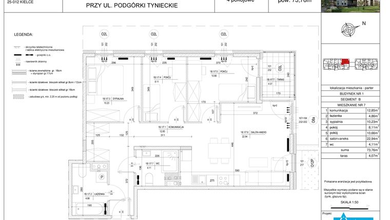 Rzut - Mieszkanie na sprzedaż 4 pokoje o powierzchni 73,76 m² - numer B7 w Podgórki Tynieckie