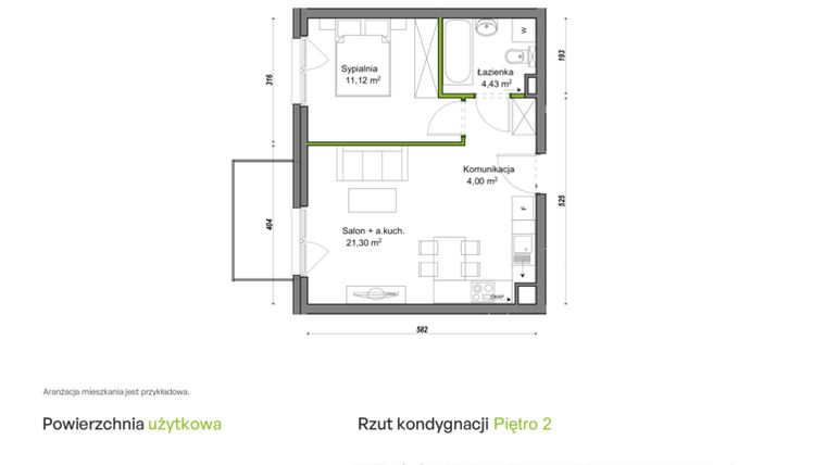 Rzut - Mieszkanie na sprzedaż 2 pokoje o powierzchni 40,85 m² - numer E2/E/07 w Orawska Vita