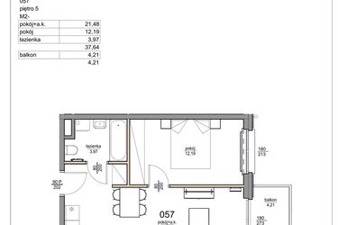 Rzut - Mieszkanie na sprzedaż 2 pokoje o powierzchni 37,64 m² - numer 57 w Rezydencja Liwska 3